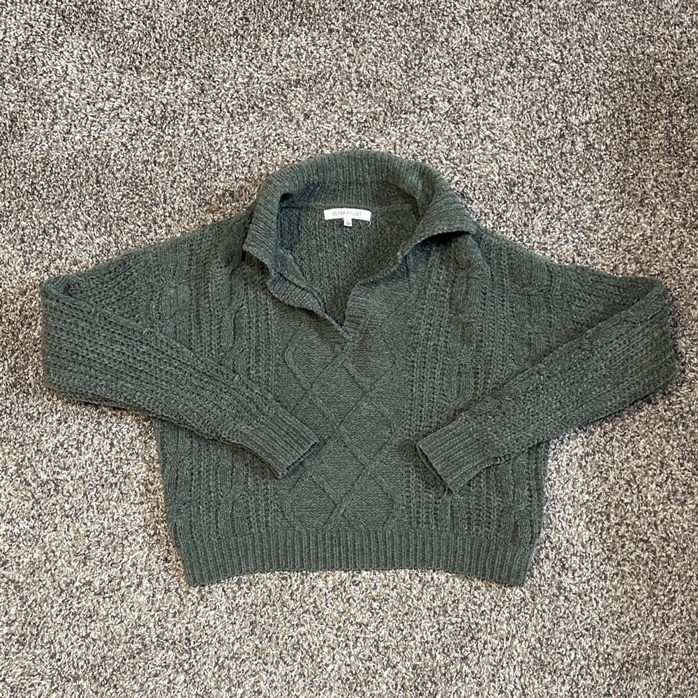 Ultra Flirt Dark Green Cable Knit Turtleneck Sweater